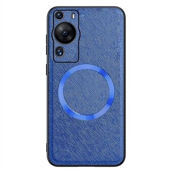 Magnetisk telefonfodral för Huawei P60 Pro , läderbelagd TPU Cross Texture Smartphone-skal