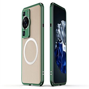 För Huawei P60 / P60 Pro magnetiskt telefonfodral PU-läder + metallramskydd med kameralinsskydd