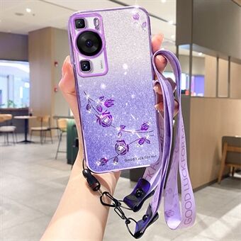 För Huawei P60 / P60 Pro Strap Design TPU-fodral Glitter Rhinestone Dekor Blommönster Telefonskydd