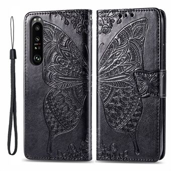 Plånboksdesign Big Butterfly Imprinting Stand Telefonskal för Sony Xperia 1 III 5G