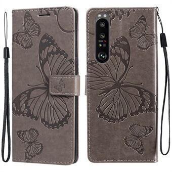 Plånboksdesign KT Imprinting Flower Series-2 Butterflies Pattern Imprinting Läderfodral med Stand för Sony Xperia 1 III 5G