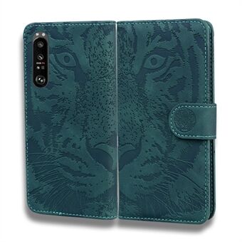 Tiger Imprint Pattern Flip Telefonfodral Fullt skydd Stand Telefonskal för Sony Xperia 1 III 5G