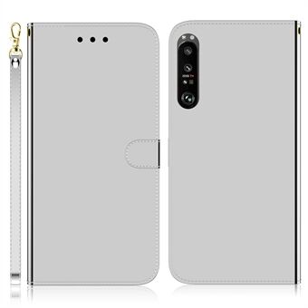 PU-läder Spegelliknande Ytställ Stand Telefonfodral med rem för Sony Xperia 1 III 5G