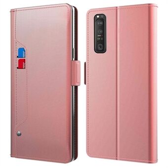 Magnetlås sminkspegelfodral för Sony Xperia 1 III 5G, PU-läder + TPU-kortplatser Stand