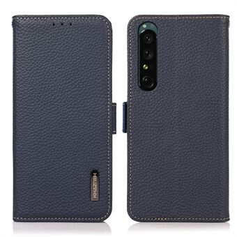 KHAZNEH för Sony Xperia 1 IV RFID-blockerande telefonfodral Litchi Textur Plånbok i äkta läder Magnetstängning Vikbart Stand Skyddsfodral