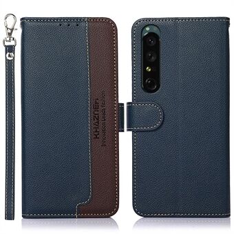 KHAZNEH för Sony Xperia 1 IV RFID-blockerande plånboksställ Stand Litchi Texture Läder Flip Anti-Fall Cover med rem