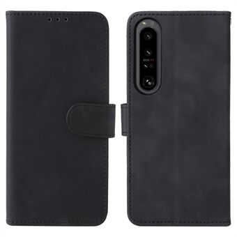 Skin Touch Feeling Plånboksfodral för Sony Xperia 1 IV, PU-läder Stötsäkert TPU Anti-Fall Folding Stand Cover med handledsrem