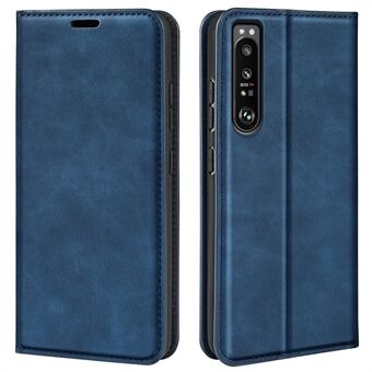 Skin Touch Feeling Folio Flip telefonfodral för Sony Xperia 1 IV, Stand PU-läder Autoabsorberat magnetiskt skal