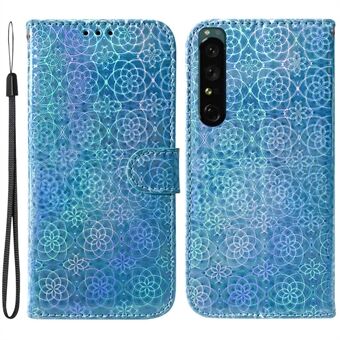 För Sony Xperia 1 IV Anti-fall Läder Flip Case Telefon Skyddsskal Bländande blommönster Magnetiskt telefonfodral med Stand