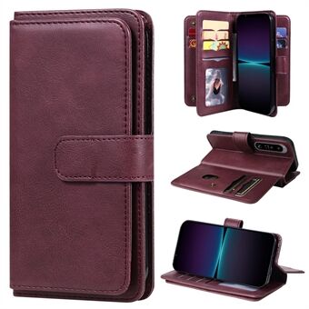 KT Multi-functional Series-1 för Sony Xperia 1 IV 5G Stötsäker PU Läder Telefon Flip Wallet Fodral Stand Smartphone Skal med 10 kortplatser