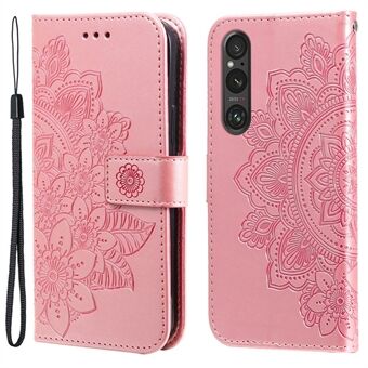 För Sony Xperia 1 V fodral blommönster plånboksstil lädertelefonfodral