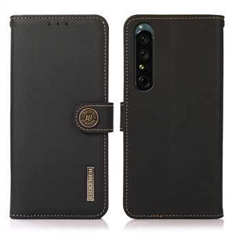 KHAZNEH För Sony XPeria 1 V Stötsäkert telefonfodral RFID-blockerande telefonfodral i äkta läder Stand