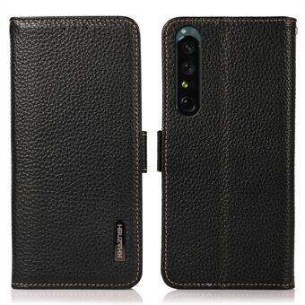 KHAZNEH För Sony XPeria 1 V Telefonfodral i äkta läder RFID-blockerande Anti Scratch Flip Cover Stand plånbok