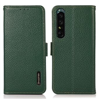 KHAZNEH För Sony XPeria 1 V Telefonfodral i äkta läder RFID-blockerande Anti Scratch Flip Cover Stand plånbok