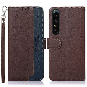 KHAZNEH För Sony Xperia 1 V Stand Plånbok Telefonfodral RFID Blockering PU Läder Litchi Texture Smartphone Cover