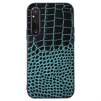 För Sony Xperia 1 V äkta kohudsläderbelagd PC+TPU Crocodile Texture Telefonfodral