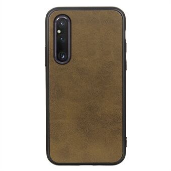 För Sony Xperia 1 V PU-läder + TPU + PC-telefonfodral Kohudsstruktur Stötsäkert bakstycke