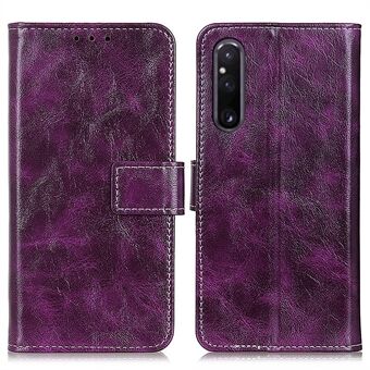 Telefonfodral i läder för Sony Xperia 1 V , Retro Crazy Horse Texture Stand Magnetic Wallet Phone Cover Shell