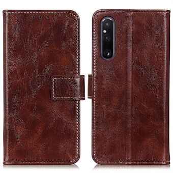 Telefonfodral i läder för Sony Xperia 1 V , Retro Crazy Horse Texture Stand Magnetic Wallet Phone Cover Shell