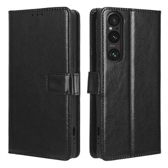 Stötsäkert skal till Sony Xperia 1 V Crazy Horse Texture PU-läderfodral för Stand