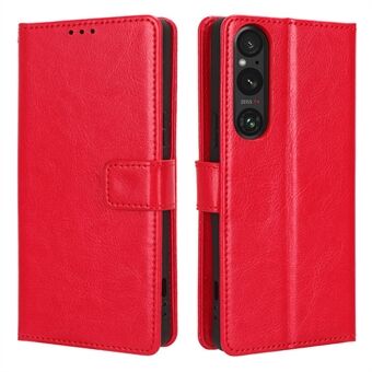 Stötsäkert skal till Sony Xperia 1 V Crazy Horse Texture PU-läderfodral för Stand