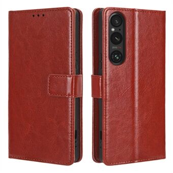 Stötsäkert skal till Sony Xperia 1 V Crazy Horse Texture PU-läderfodral för Stand