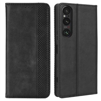 För Sony Xperia 1 V Retro PU Läder Telefonfodral Stand Plånbok Flip Magnetic Cover