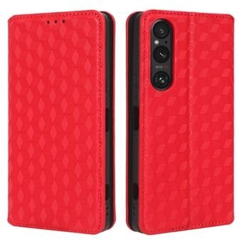 För Sony Xperia 1 V Rhombus imprinted PU-läder plånbok Telefonfodral Flip Stand Anti-Drop Cover