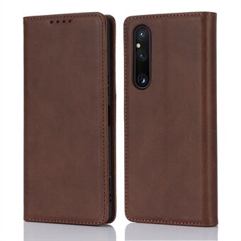 För Sony Xperia 1 V PU Läderfodral Calf Texture Stand Plånbok Telefonskydd