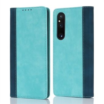 För Sony Xperia 1 V PU läder plånboksfodral Flip Stand Bi-color Splicing Phone Cover