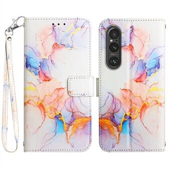 YB Pattern Printing Leather Series-5 för Sony Xperia 1 V Läder Telefonfodral Marmormönster Stand