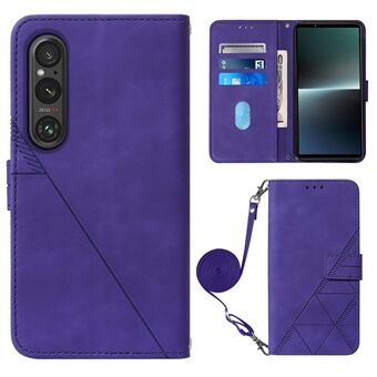 YB Imprinting Series-2 för Sony Xperia 1 V lädertelefonfodral Stand med axelrem