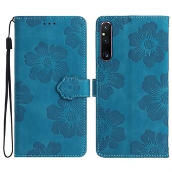 För Sony Xperia 1 V PU läderblommor präglade telefonfodral Stand Plånbok Stötsäkert telefonfodral