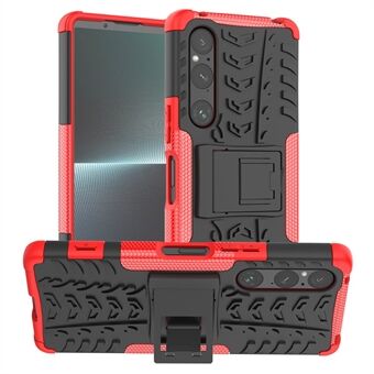 För Sony Xperia 1 V Drop Proof Tire Pattern PC+TPU Telefonfodral Kickstand Telefonskydd