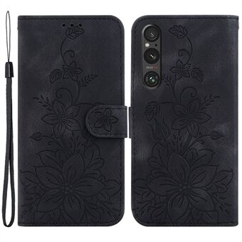 För Sony Xperia 1 V Stand Telefonfodral Imprinted Lily Flower Shockproof PU-läderfodral