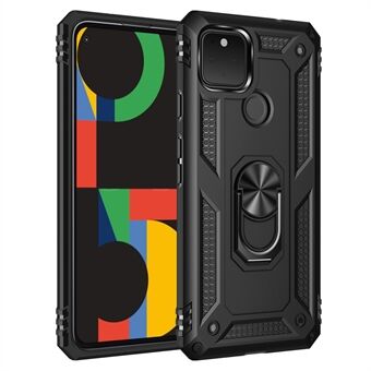 Hybrid PC + TPU + Metal Anti-Fall Finger Ring Kickstand Phone Case Shell för Google Pixel 4a 5G.