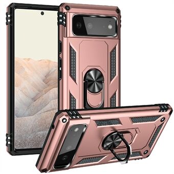 Militärklassad dator + TPU-stötdämpande hybridfodral med roterbart ringstöd för Google Pixel 6.