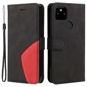 KT Leather-serie-1 Full Protection PU-läderfodral för Google Pixel 5a 5G, Ställ Flip Bi-färgsatsning Plånbokstelefonfodral med rem.