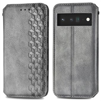 Rhombus Präglat Mode PU Läder Plånbok Stå Flip Magnetiskt Självhäftande Fodral för Google Pixel 6 Pro