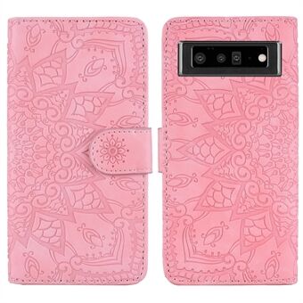 Präglad Blomma Telefonfodral Välinpackad Stötdämpande Plånbok Design Läderfodral med Ställ för Google Pixel 6