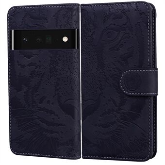 Tiger Pattern Präglat PU-läderplånboksställ Telefonskal Flippskal för Google Pixel 6