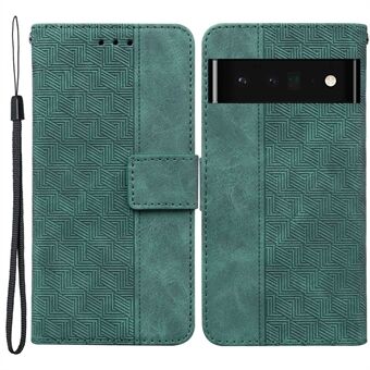 För Google Pixel 6 Pro Imprinted Geometry Pattern Flip-plånboksfodral med ståfunktion och magnetiskt lås, tillverkat av PU-läder, med rem.