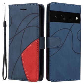 För Google Pixel 7 Pro KT Leather Series-1 Dual-color Splicing Case, stötsäker PU-läderplånboksvikbart ställ överdrag med rem.