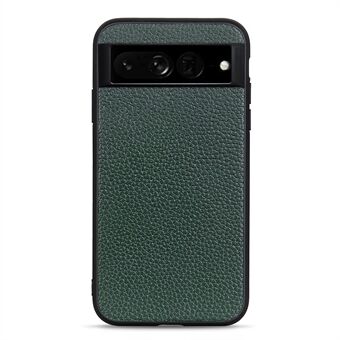 Litchi-texturplånboksfodral för Google Pixel 7 Pro, ultratunt äkta läderbelagt stötsäkert PC + TPU-skyddare.