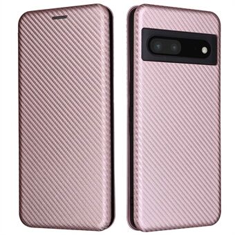 För Google Pixel 7 Pro PU-läderkolsfiber-texturomslag Korthållarstöd Mobilaccessoarer Magnetisk absorption Antifall Smartphone-skyddare
