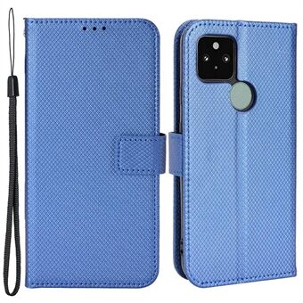 Diamanttextur PU-läderfodral för Google Pixel 5, stöttåligt Folio Flip-omslag Plånboksfodral med ställ/rem.