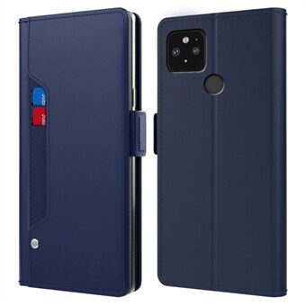 Spegelfunktion Folio Flip-telefonfodral för Google Pixel 5, PU-läder, justerbart stöd, korthållare, omslag