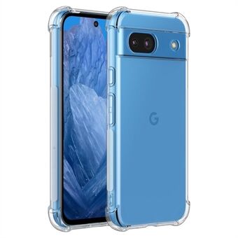 För Google Pixel 8a genomskinnligt skal med fyra hörnslagsskydd och luftkuddar, TPU-telefonfodral.