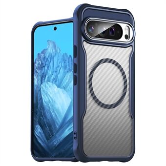 För Google Pixel 9 Pro XL Magnetiskt skal med kolmaterial i genomskinlig TPU+PC-telefonfodral