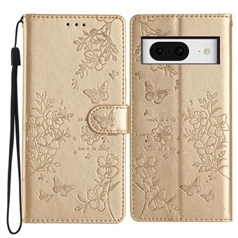 För Google Pixel 8 skyddsfodral fjärilblommönster läderplånboks telefonfodral